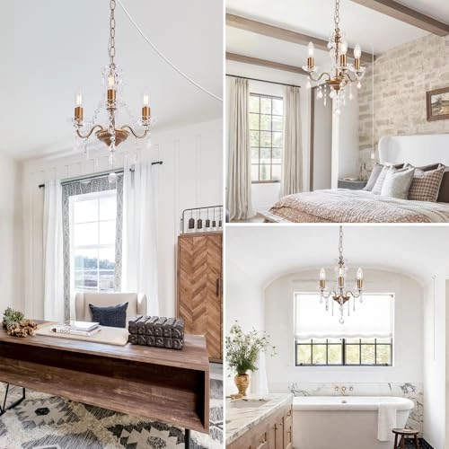 Plug in Modern 3-Light Chandelier - Gold Glass Crystals