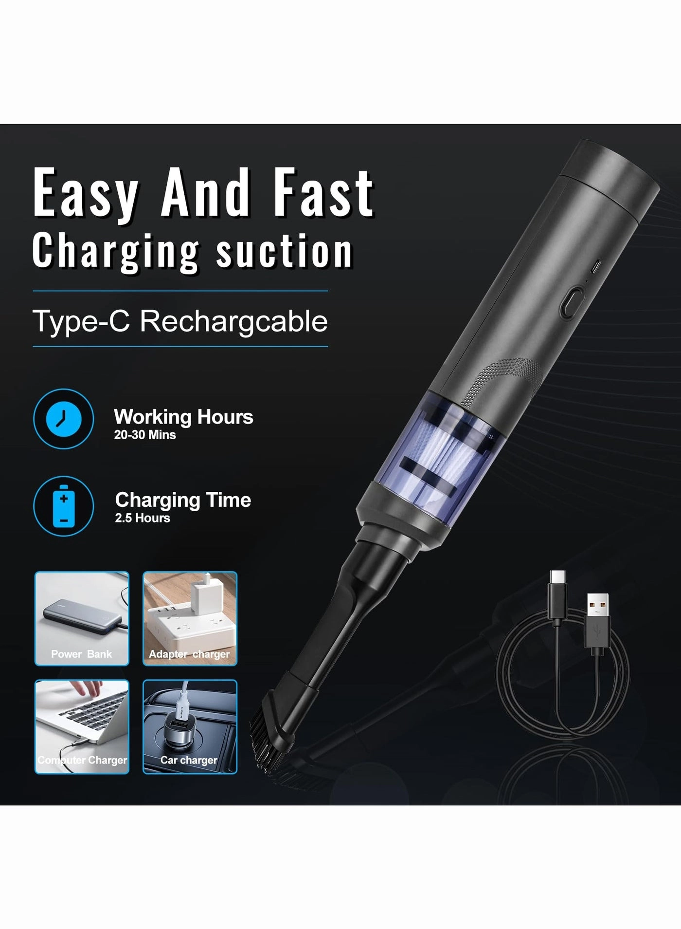 Mini Car Vacuum - 4000mAh