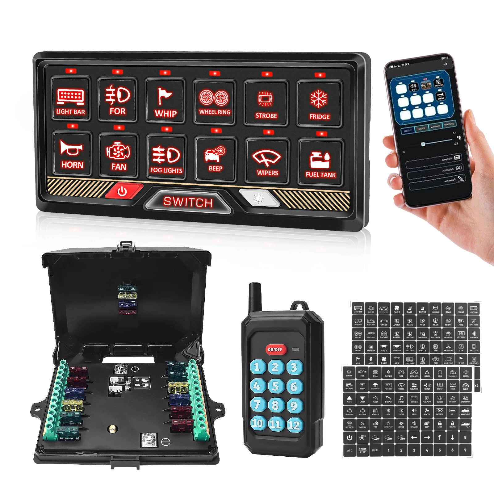 chelhead 12 Gang Switch Panel - RGB Backlight APP Control 12V