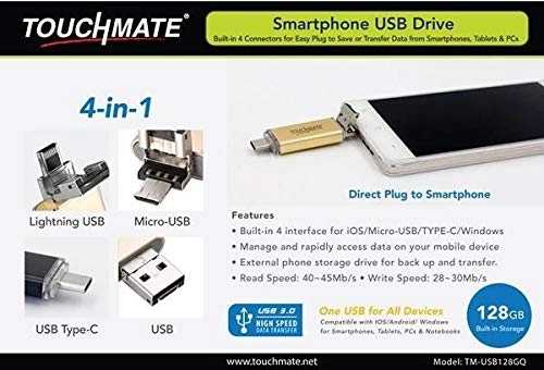 4 in 1 USB Flash Drive - Lightning Micro-USB Type-C 128 GB