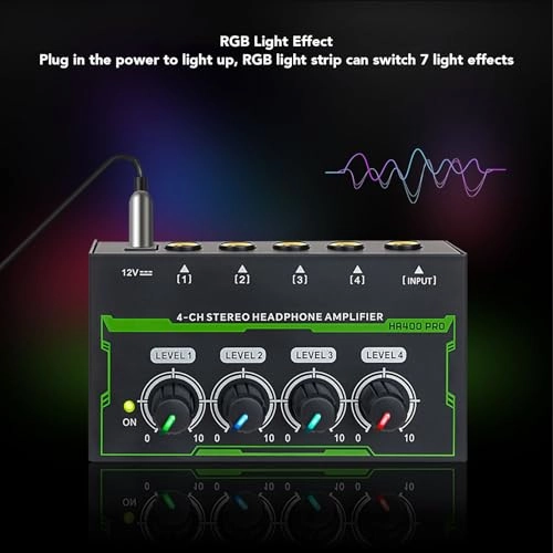 4 Channel Headphone Amplifier - Mini Metal 6.35mm Output 7 Color Breathing Light