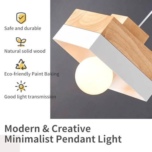 Vintage E27 Square Wood Pendant Light