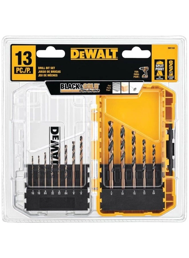 Black Oxide Drill Bit Set - High Speed Steel 13-Piece 1/16-inch - 1/4-inch