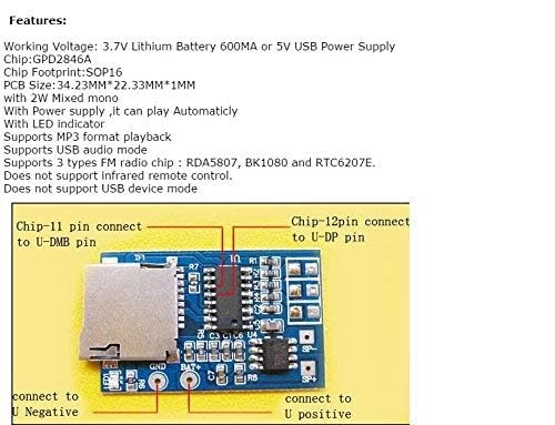 GPD2846A - TF Card MP3 Decoder Board 2W Amplifier Module