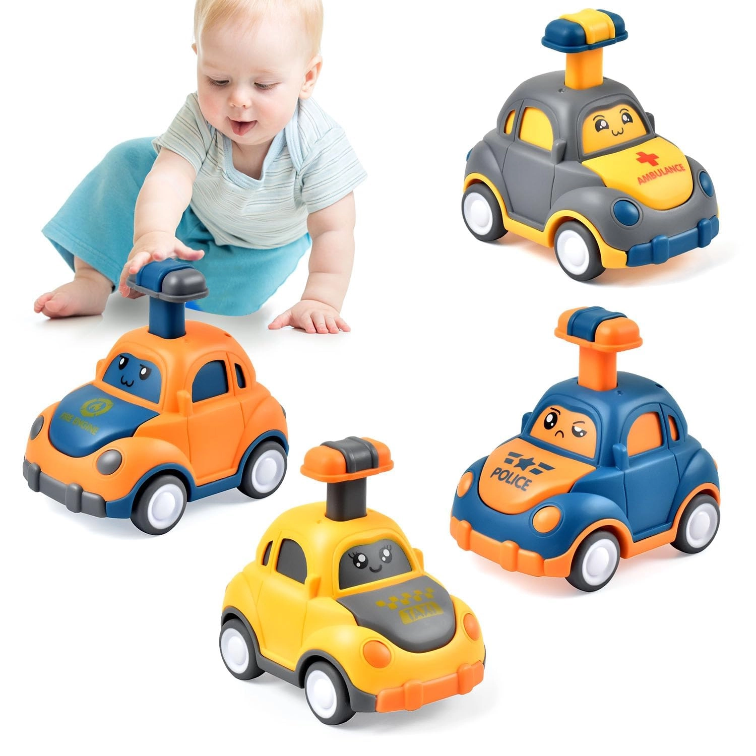 tgxlak Press & Go Cartoon Car Set - 2-3 Years 4 pieces