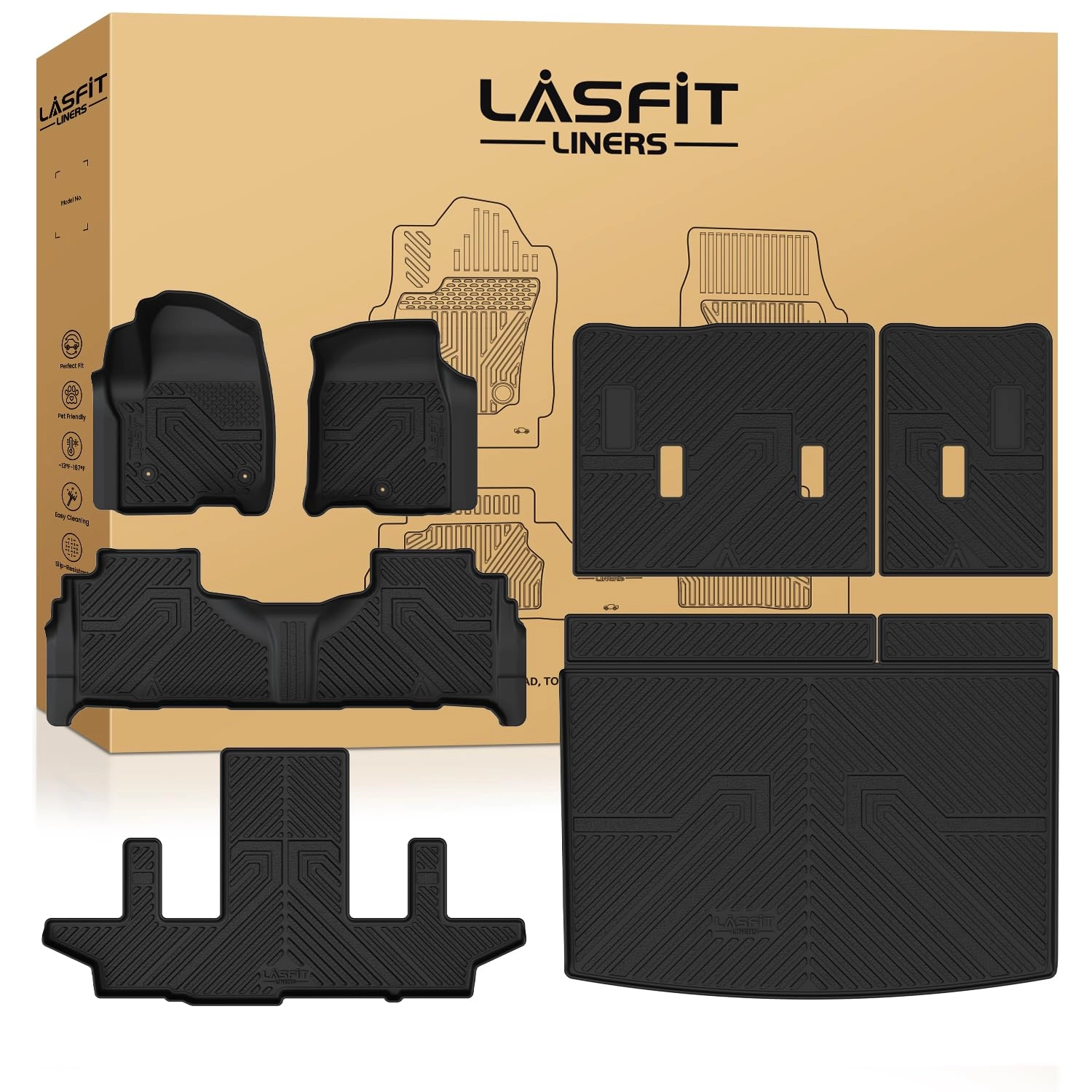 LASFIT Floor Mats & Cargo Liner - Suburban/Yukon XL/Escalade ESV 2021-2026 7 Seats