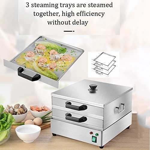 2 Layer Electric Vermicelli Roll Steamer - Stainless Steel Spare Drawer UK Plug