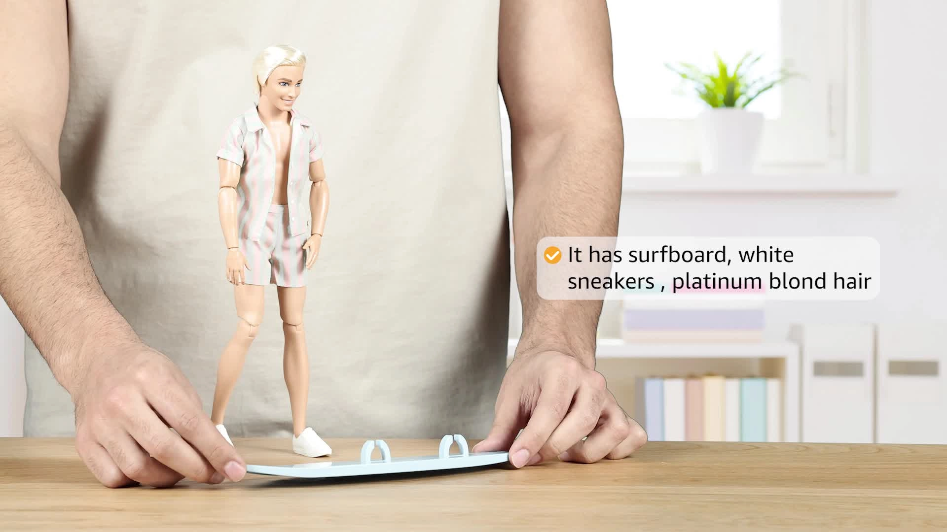 Ken Doll - Pastel Pink and Green Striped Beach Matching Set Surfboard Ages 72+