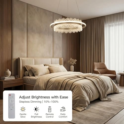 Round LED Chandelier - 3000K–6000K Dimmable