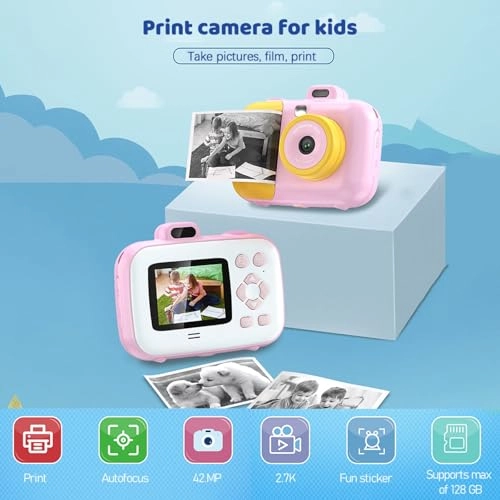 Cute Kids Instant Camera - 42M 2.7K 2.4-inch IPS