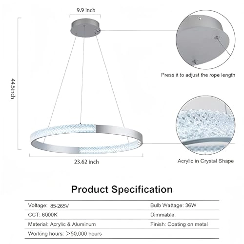 Modern Crystal Chandelier - 6000K Dimmable