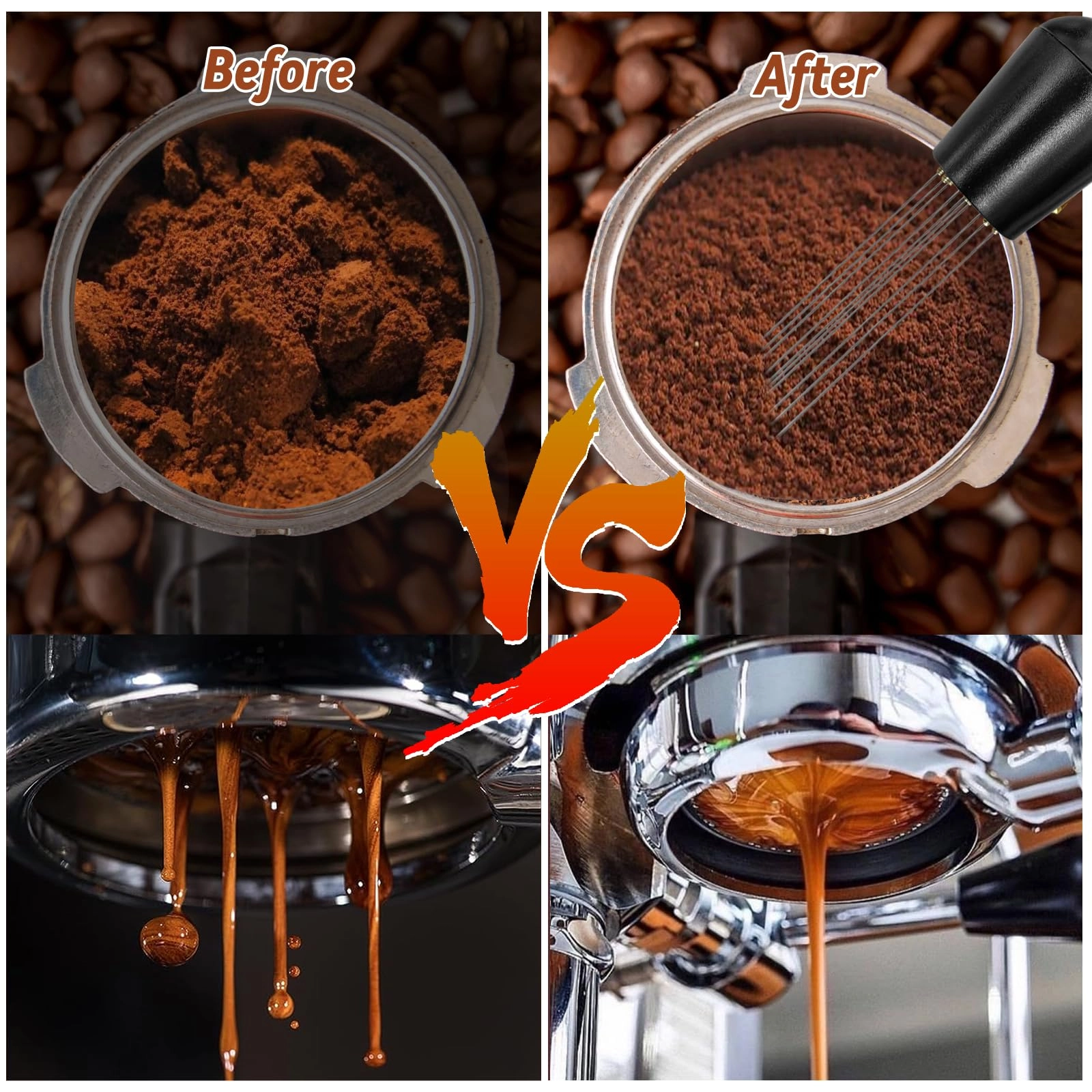Espresso Tamper + WDT Tool + Espresso Dosing Funnel + Silicone Gel Tamper Mat + Espresso Accessories