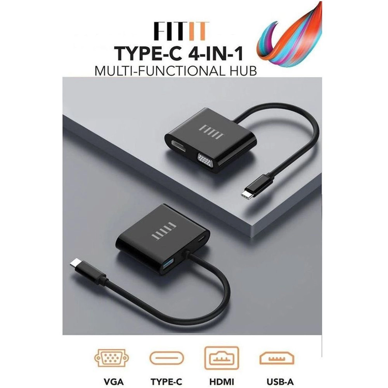 Fitit 4-in-1 USB Hub - HDMI VGA Type C