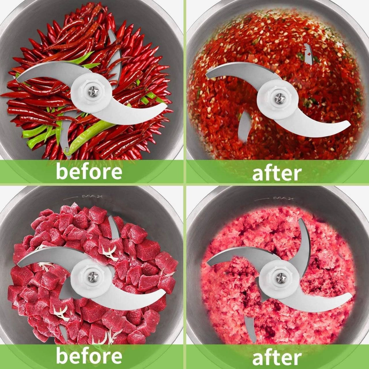 Electric Meat Mixer Grinder - Stainless Steel 4 Blades 2 Liter