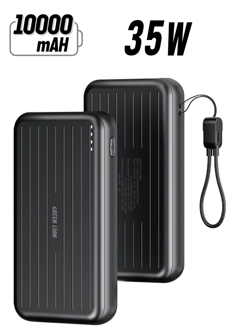 GREEN LION GNDYPB10KBK - 10000 mAh/38.5Wh 35 Watt 3