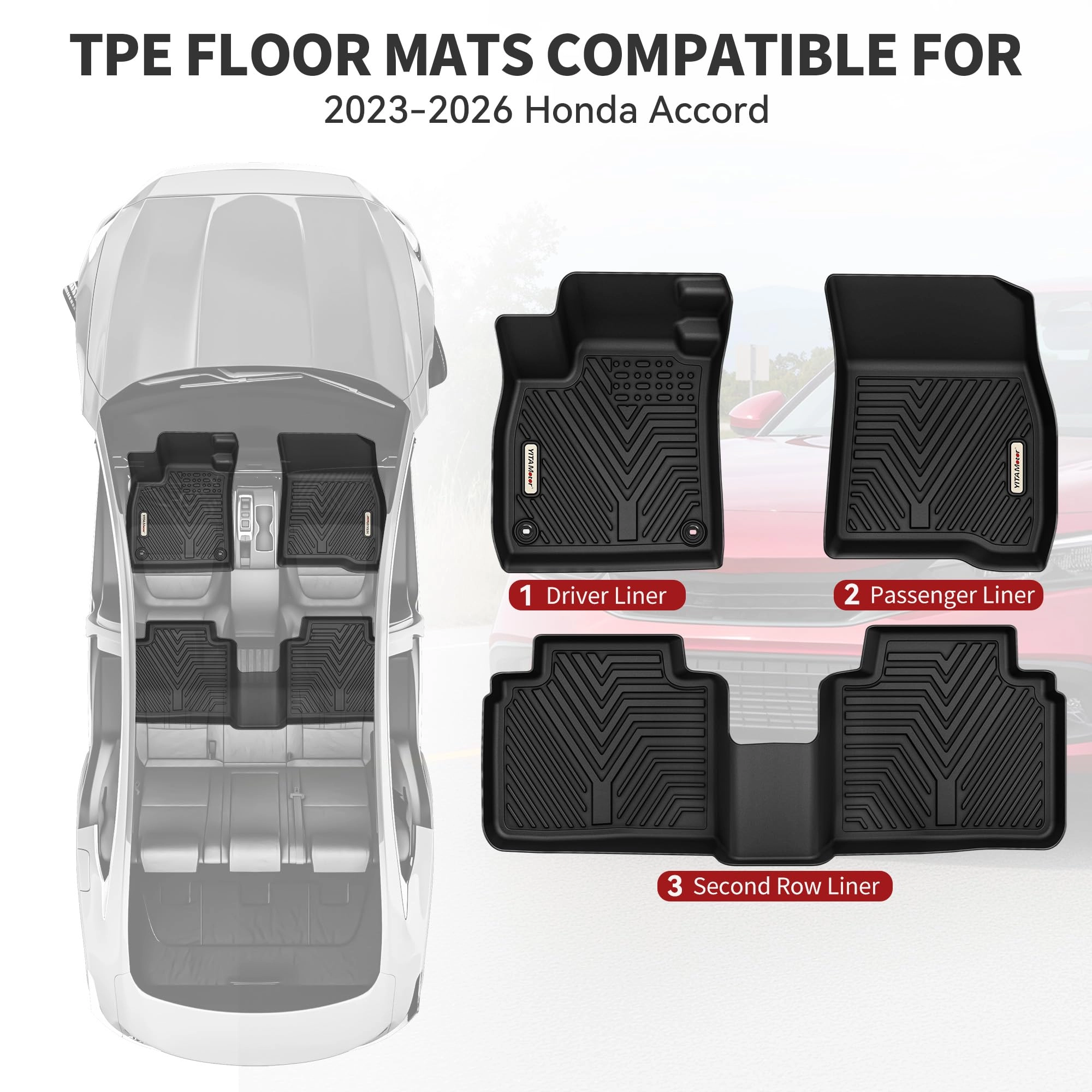 Floor Mats & Trunk Mat - Honda Accord 2026 2025 2024 2023 1st, 2nd Row and Cargo Liners