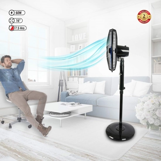 Electric Stand Fan - 60W Adjustable Height 5 Blades