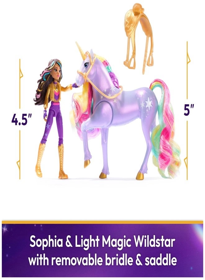 Sophia Doll - 4.5" 7-Point Articulation + Wildstar Unicorn - Rainbow Light-up Ages 4+