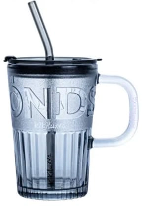 Sipper Glass Tumbler - 1 pcs With Lid and Straw 400 ml