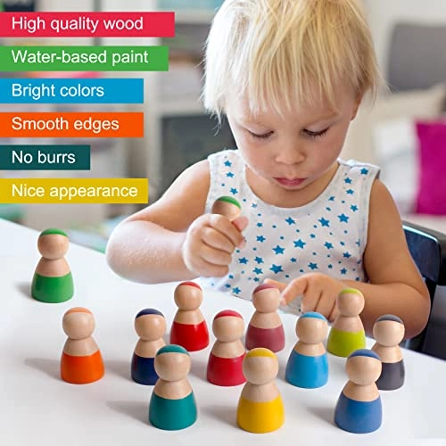 Rainbow Wood Peg Dolls - 3 years and up 12 pieces