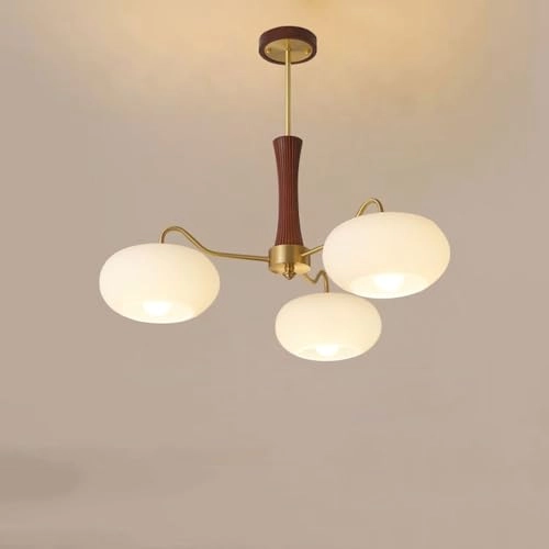Mid Century Modern Milk Glass Chandelier - Dimmable