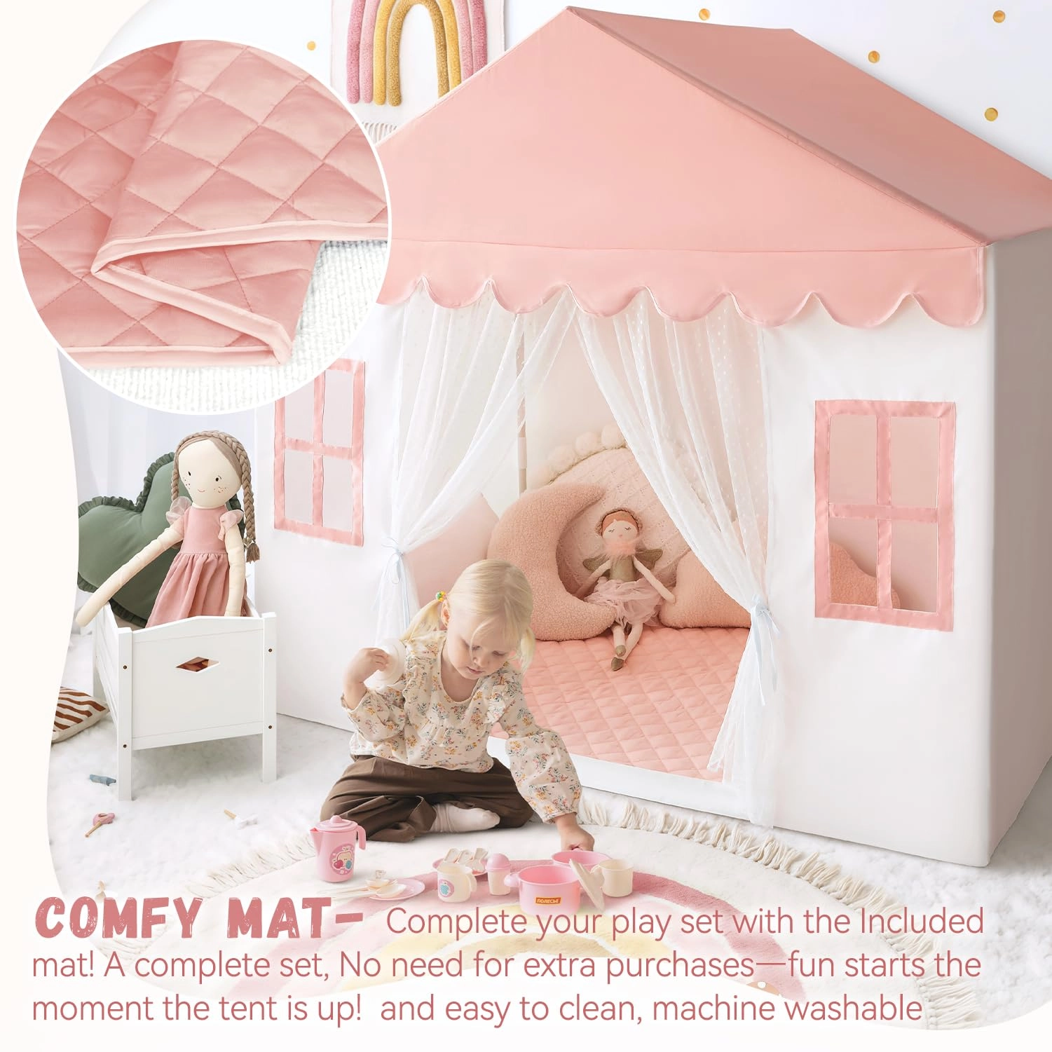 Kids Play Tent - 35.5 inches (W) x 57 inches (L) x 53 inches (H) Pink