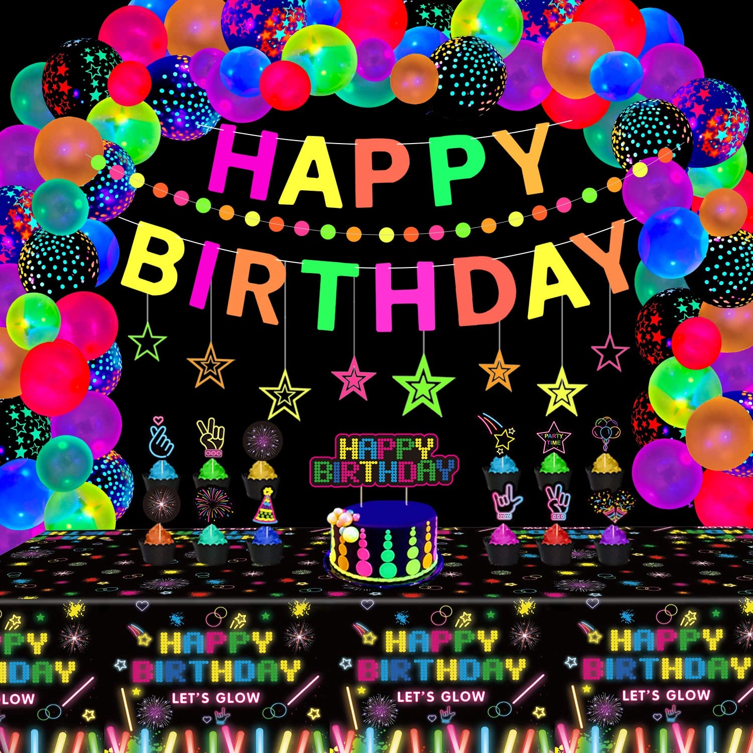 lkitmiut Glow Neon Party Supplies - 255.0 Count Birthday