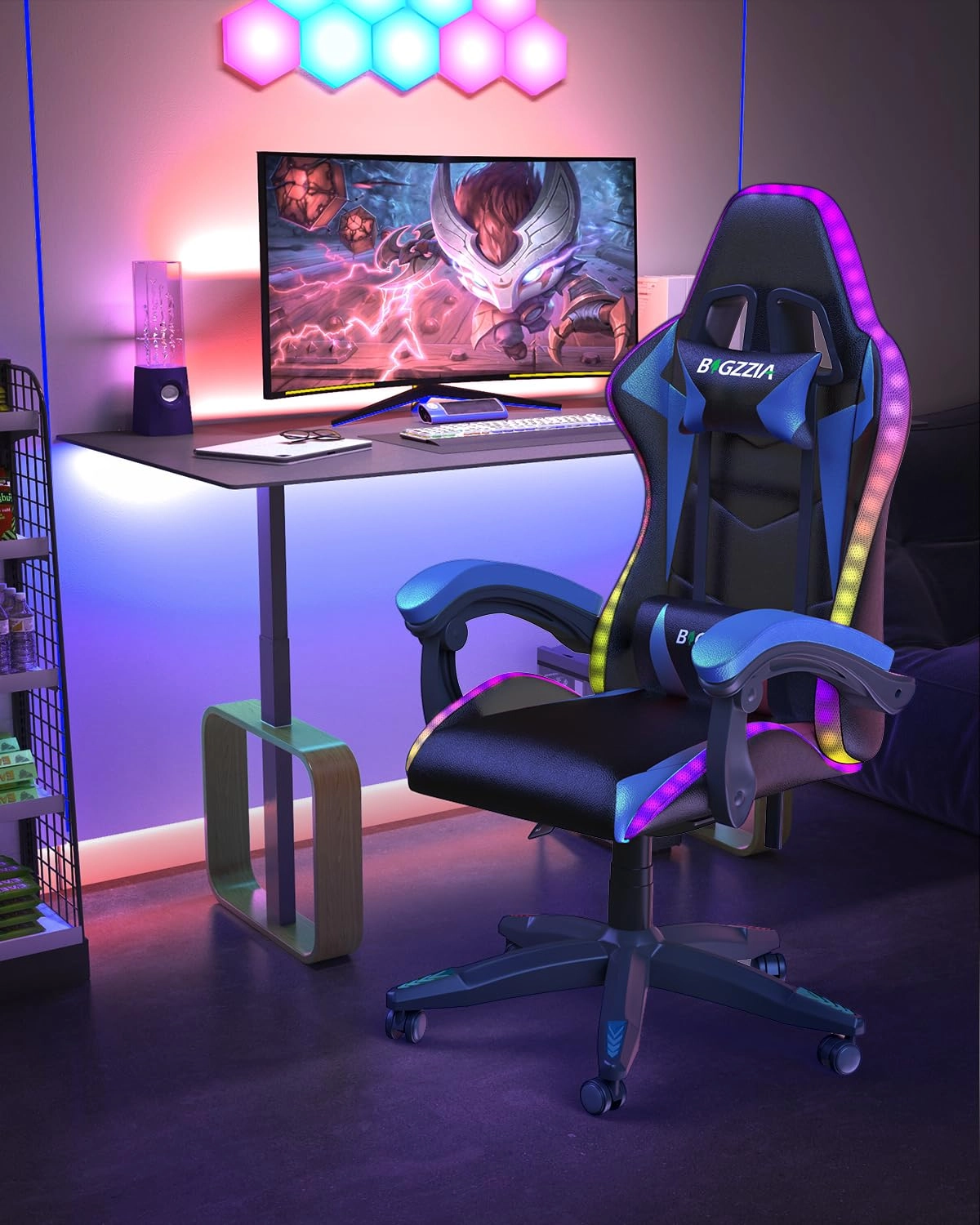 white LED gaming chair - RGB Reclining PU Leather