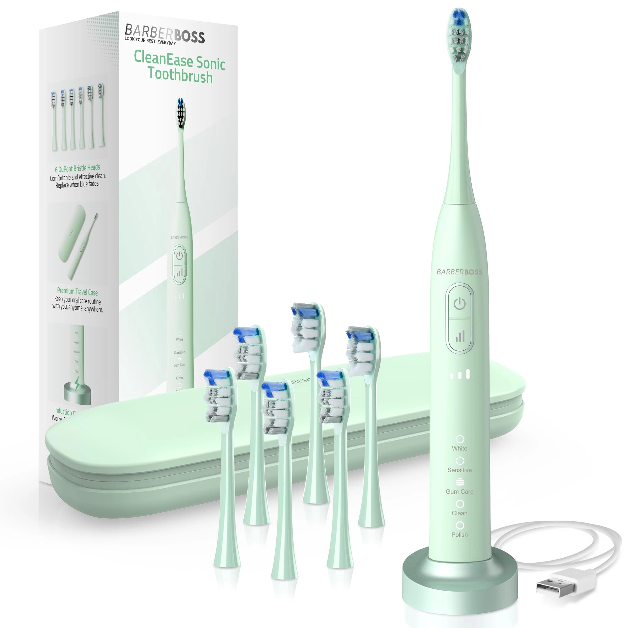 BARBERBOSS Electric Toothbrush - 5 Modes 3 Intensities Pressure Sensor