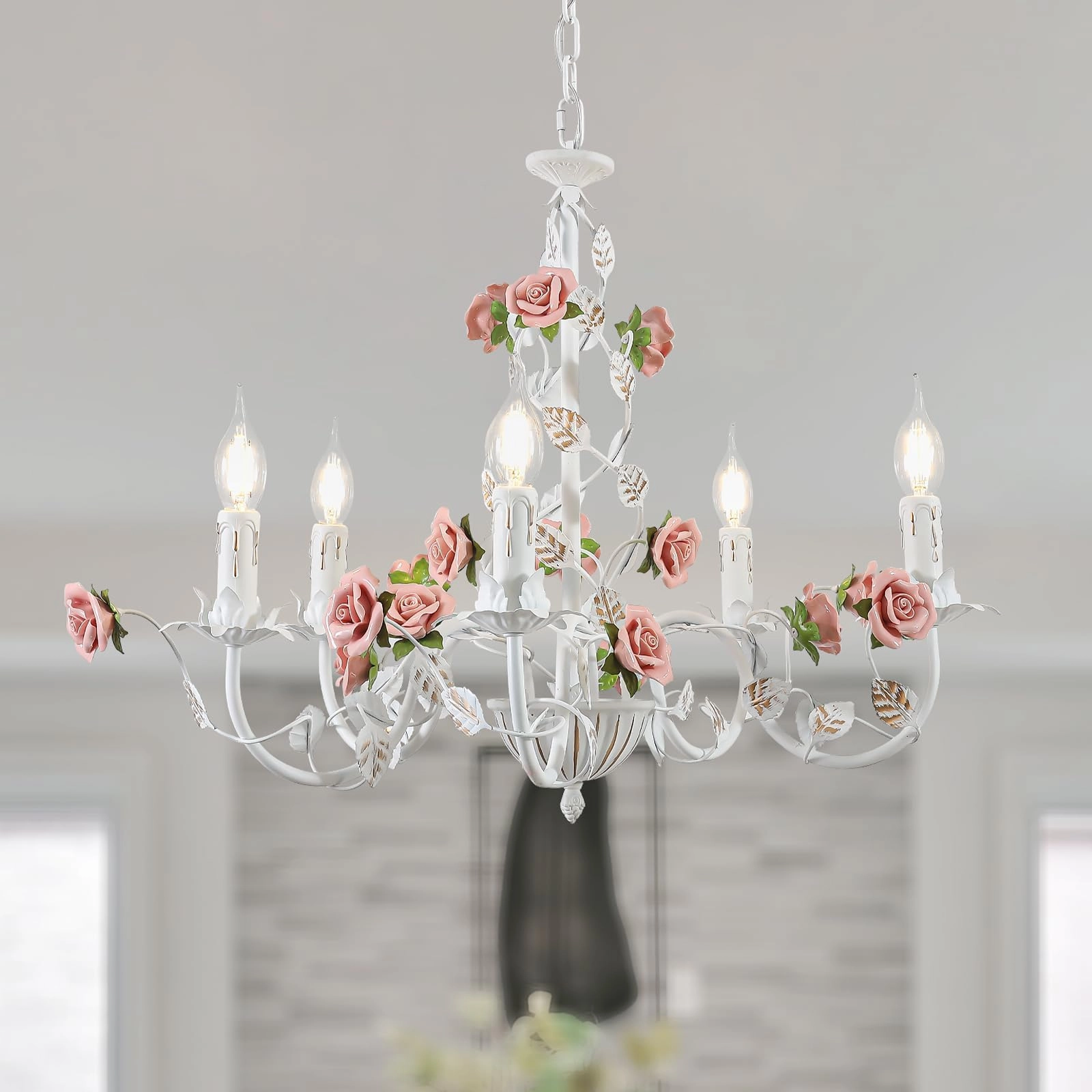 meibeileil Vintage Chandelier - 5 Lights Pink E14