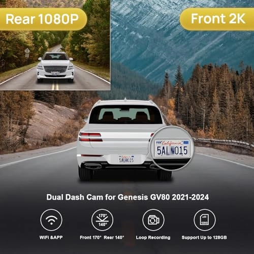 Dual Dash Cam - 2K 1080P for Genesis GV80 2021 2022 2023 2024