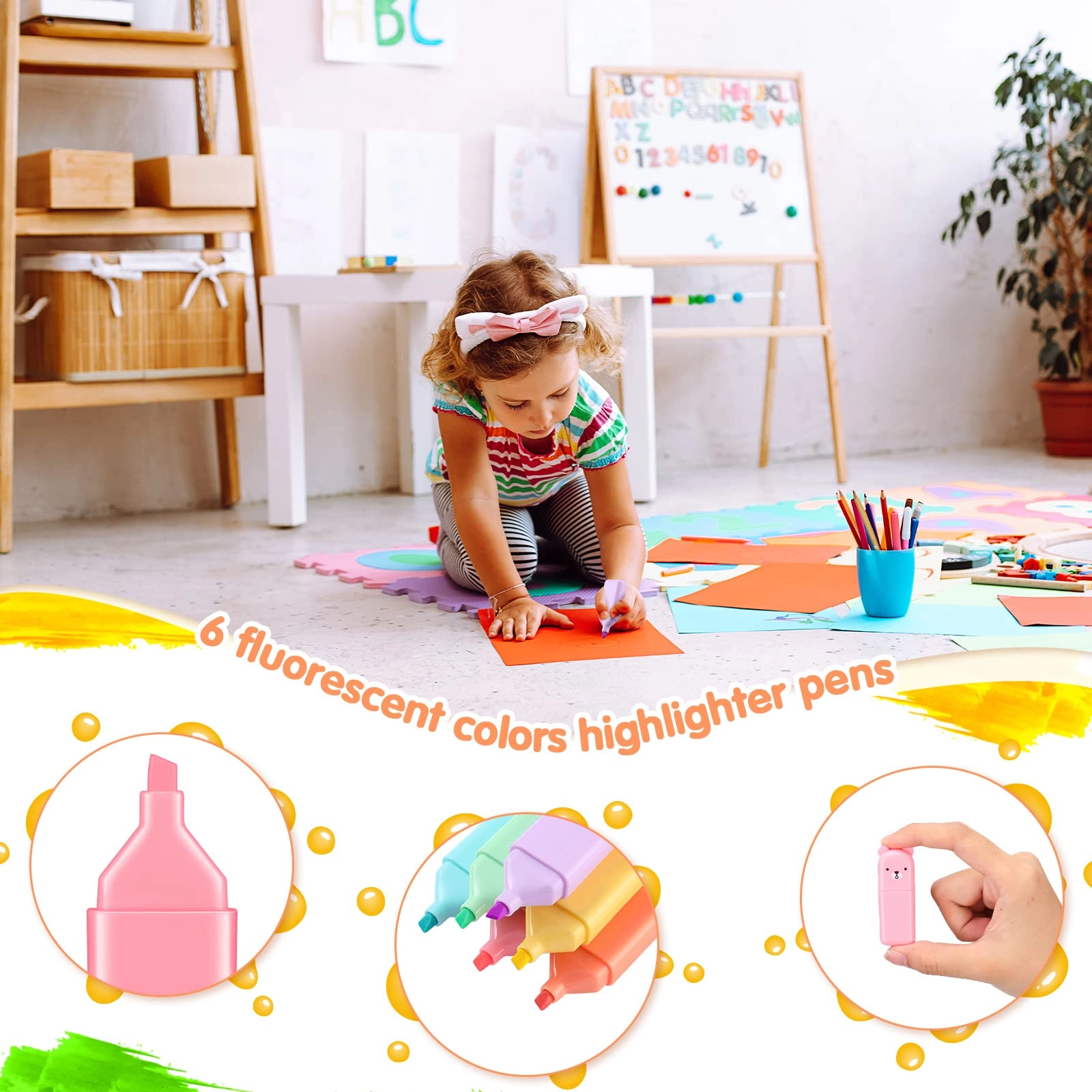 18 Pcs Cute Highlighter Pens - blue yellow green orange purple pink Chisel