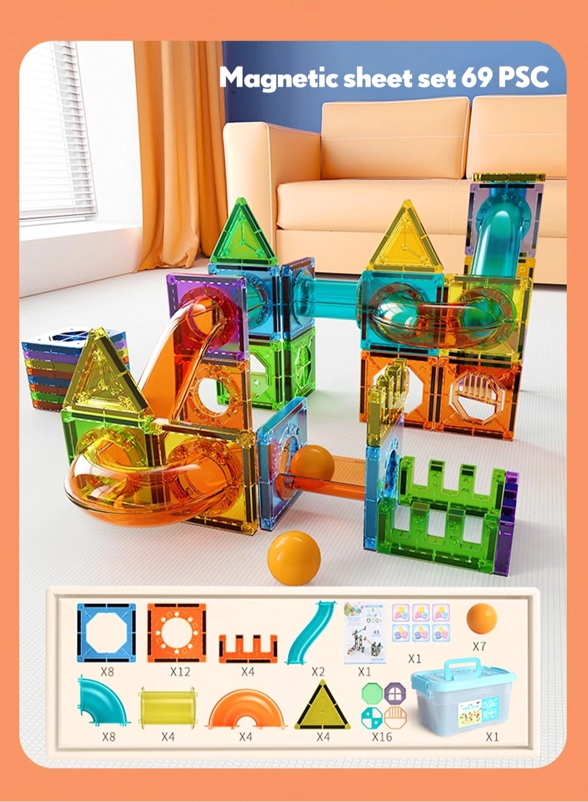 Magnetic Building Blocks - 69 pcs