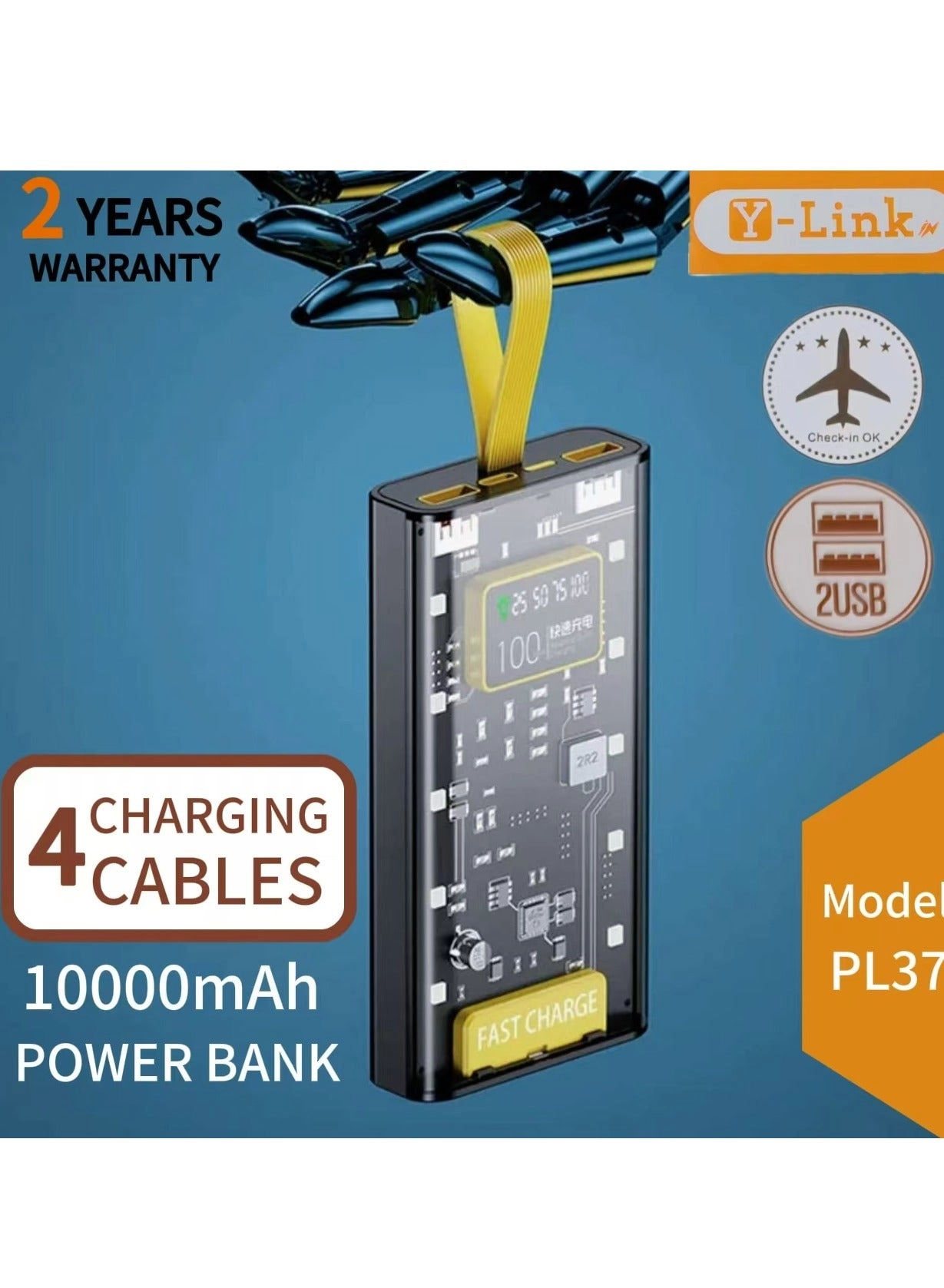 YLinkin LCD Transparent Power Bank - 10000 mAh