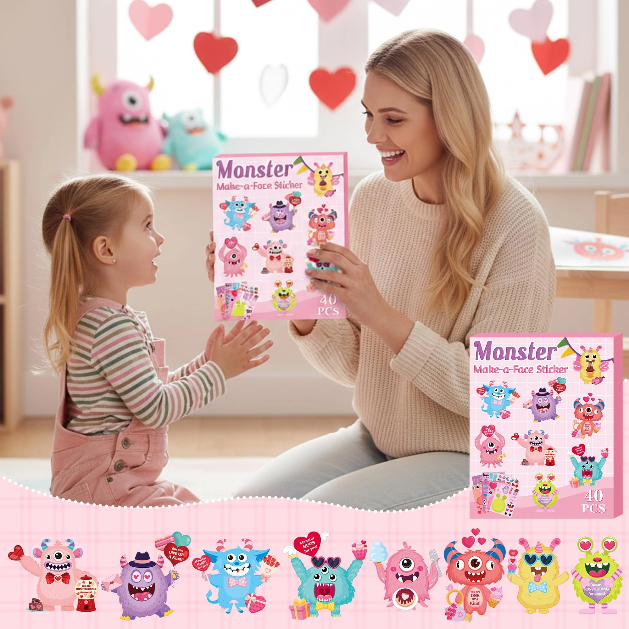 Valentines Monster Sticker Book 40 pcs