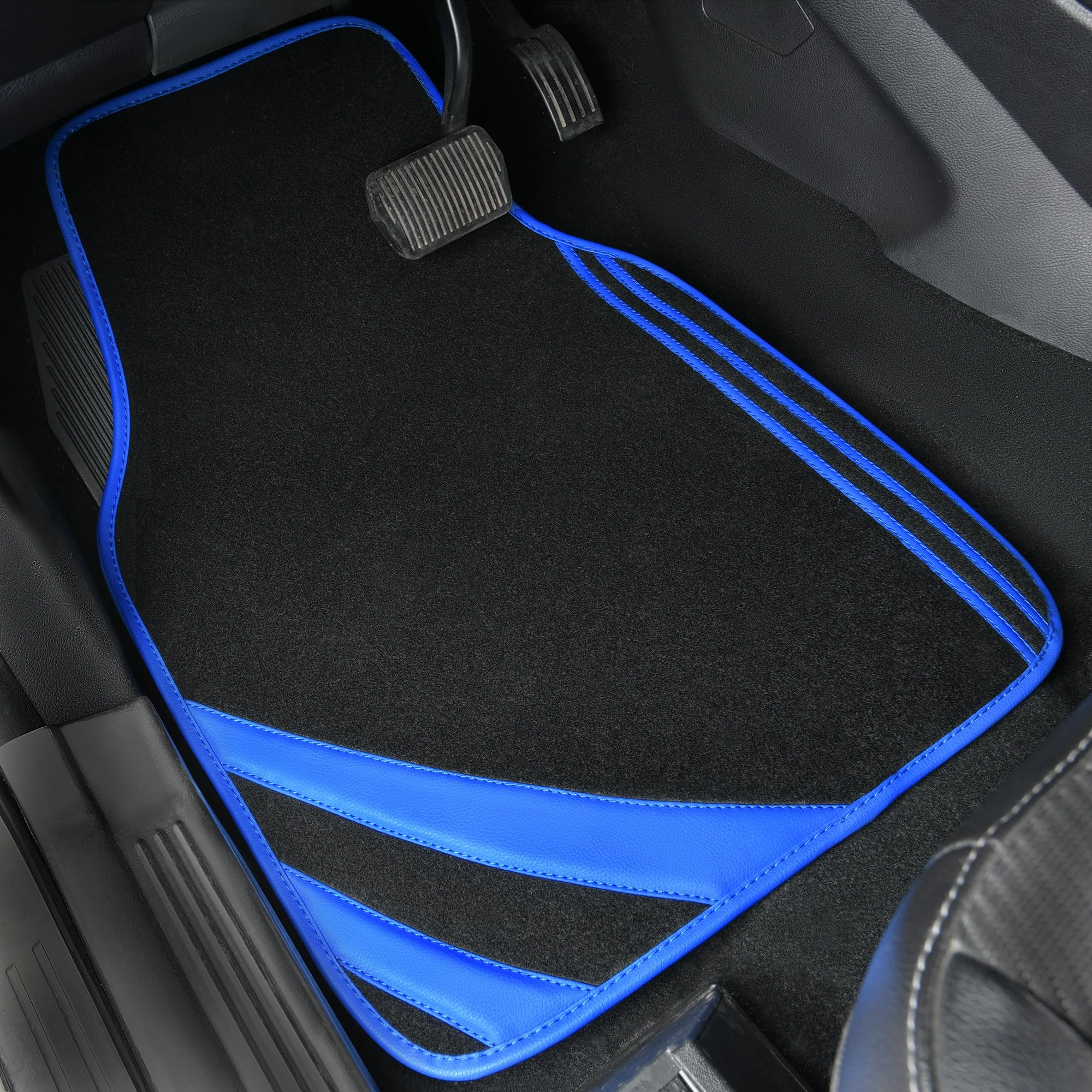 Faux Leather Car Mats - Blue Edge Universal Fit