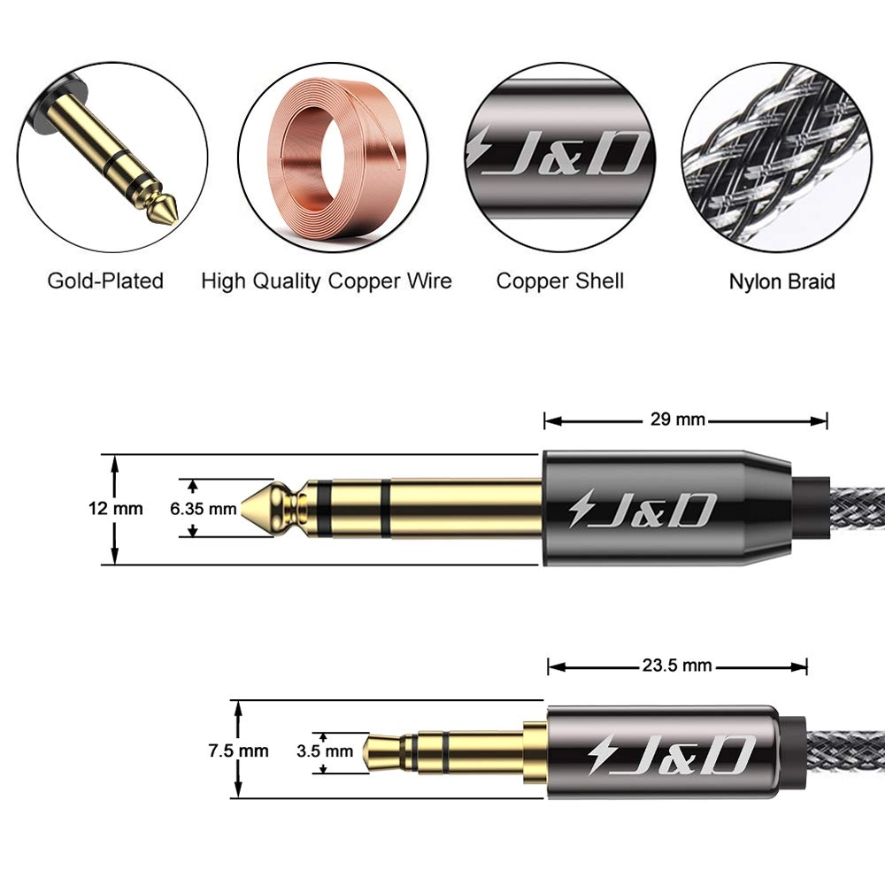 3.5mm to 6.35mm Stereo Audio Cable - 1.5 Feet