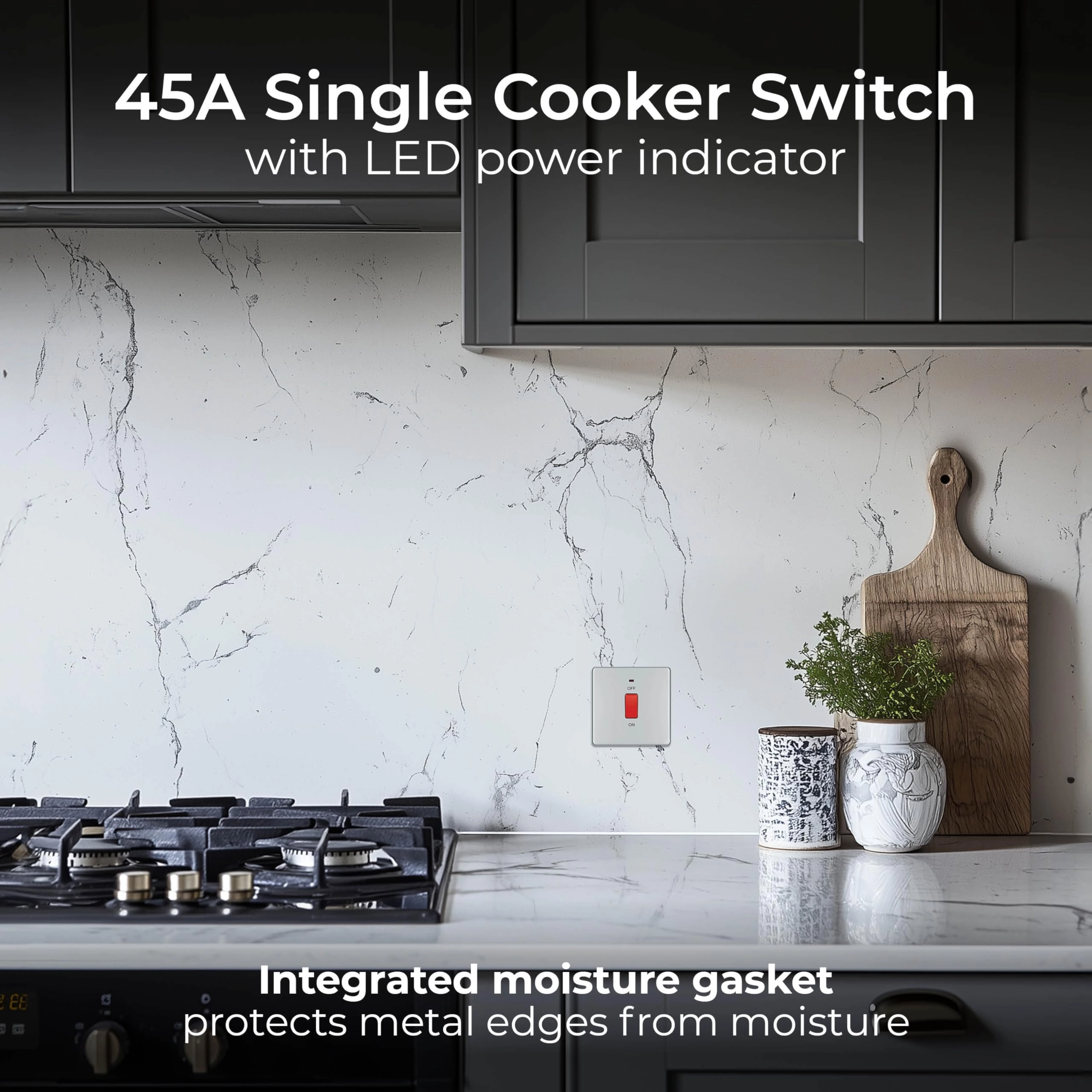 Cooker Control Switch Unit - 45A Double Pole LED Power Indicator