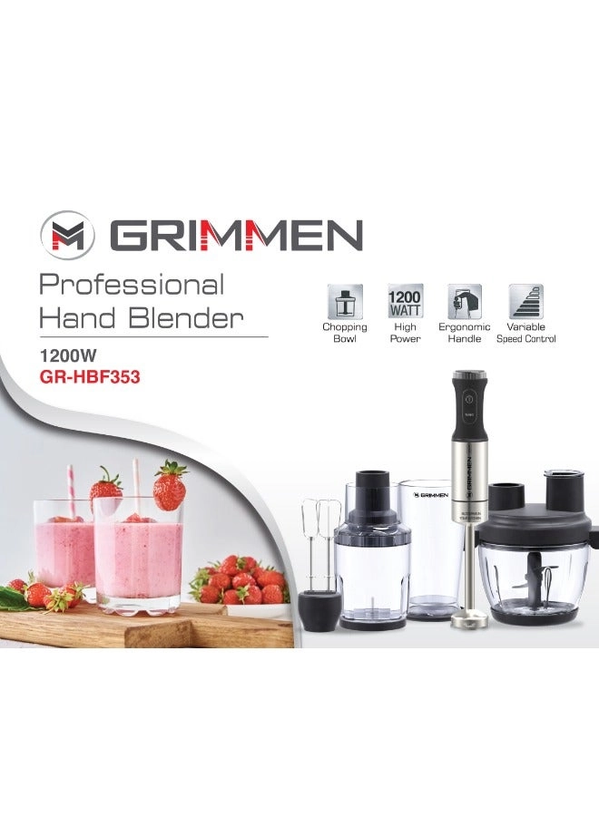 Hand Blender Full Set - Complete 5-Piece Kit Single-Button Smart Speed Control 4-blade black titanium-coated blades