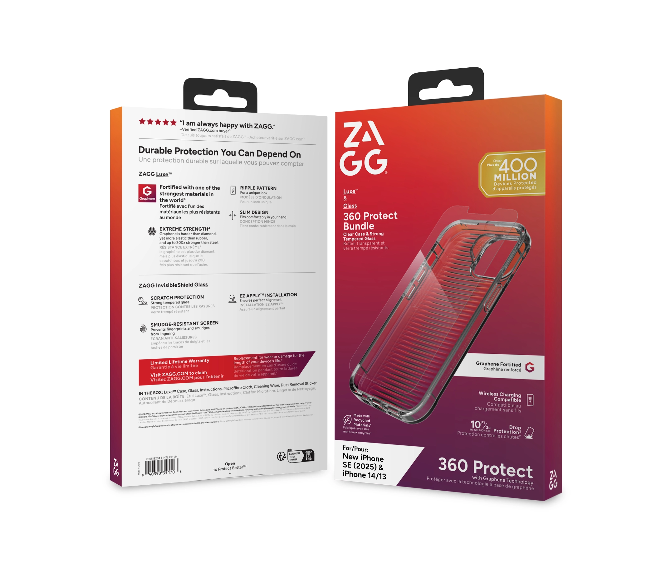 Luxe - Wireless Charging Compatible Case Clear + Glass Elite 360 - Glass Screen Protector for iPhone 16e/14/13