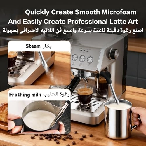 20-Bar Semi-Automatic Coffee Machine - Grinder Milk Frother