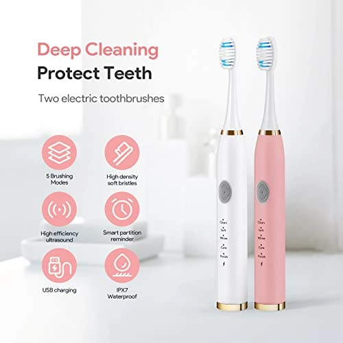Sonic Electric Toothbrush - 42,000 VPM 2 Minute Timer 5 Modes Pack