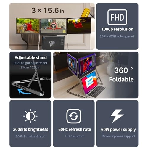 v2f8-889233 Laptop Screen Extender - 15.6 Inch 1080P FHD Type-C/HDMI/USB-C