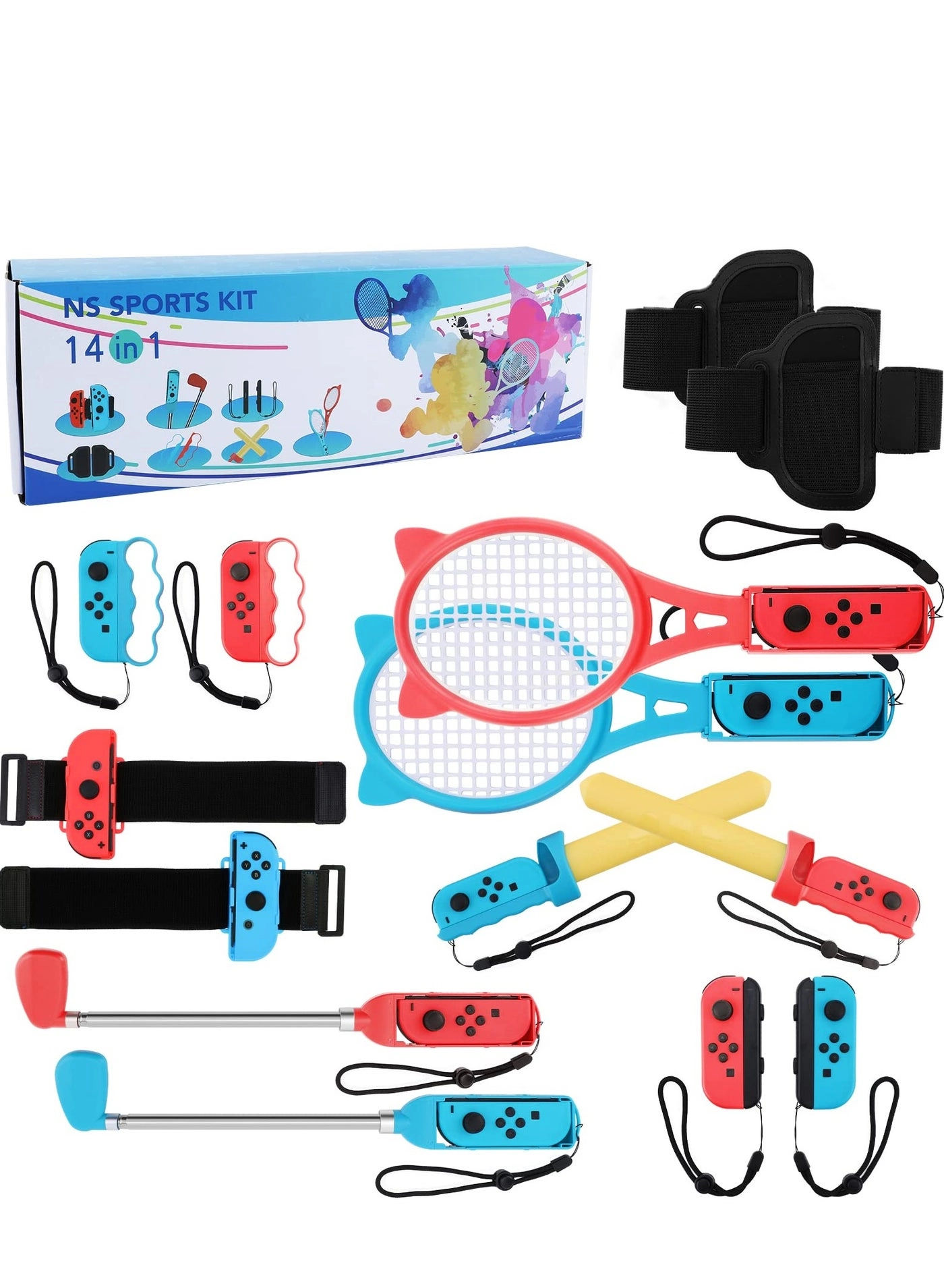 SOLARAE Tennis Rackets + Swords + Golf Clubs + Boxing Grips + Leg Straps + Joy-con Wrist Straps - Nintendo Switch