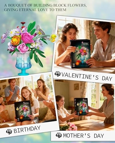 Rose Flower Building Set - Sky Vase ABS Bricks