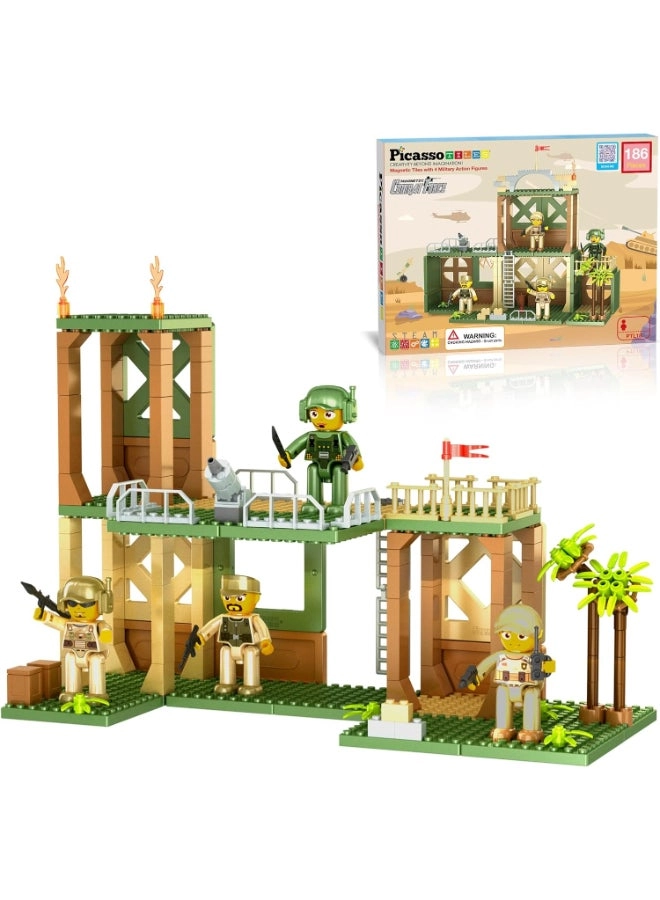 Magnet Tile Building Brick Blocks Playset - Military 186 pcs