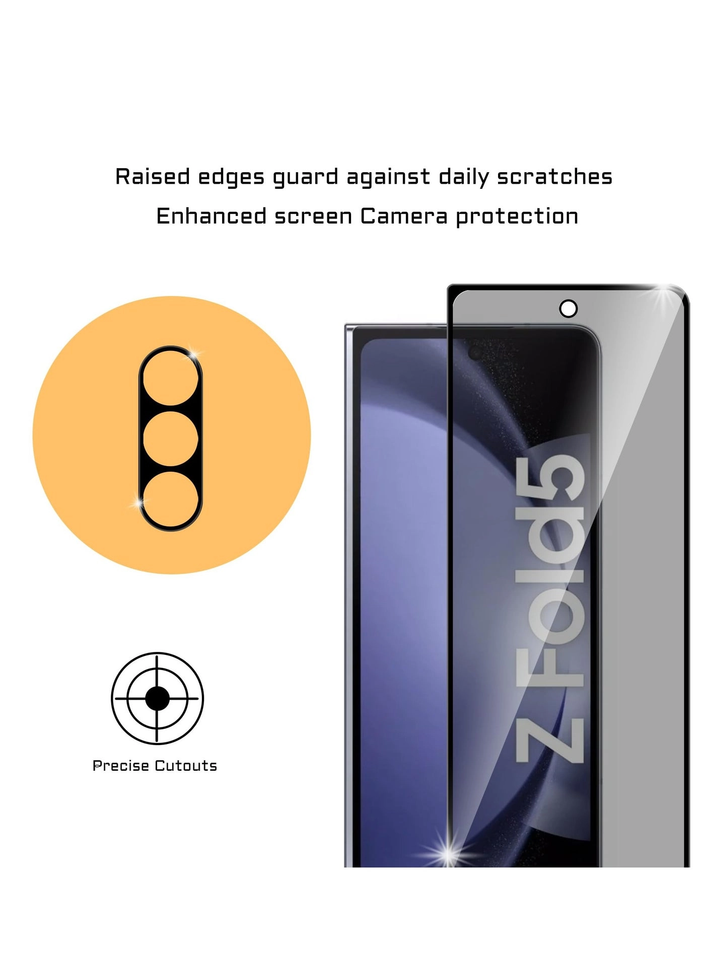 Privacy Tempered Glass Screen Protector + Camera Lens Protector for Samsung Galaxy Z Fold 5 (2-Pack)