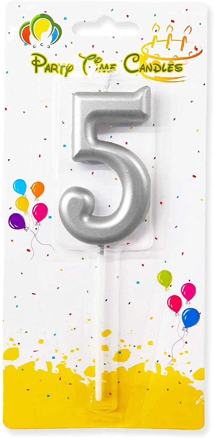 Party Time Trading LLC Number 5 Birthday Candle - Silver