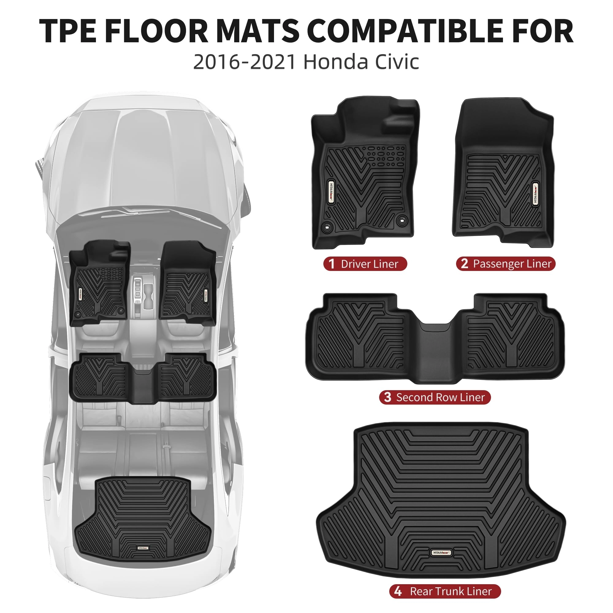 Floor Mats - Honda Civic 2016-2021 1st & 2nd Row