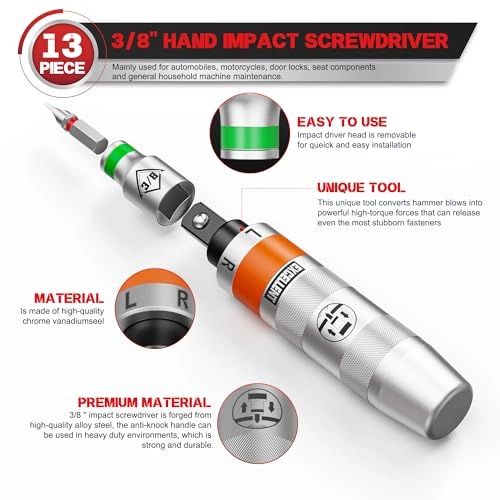 Impact Driver Slotted and Phillips Screwdriver Set 3/8" Drive (13 Pcs)